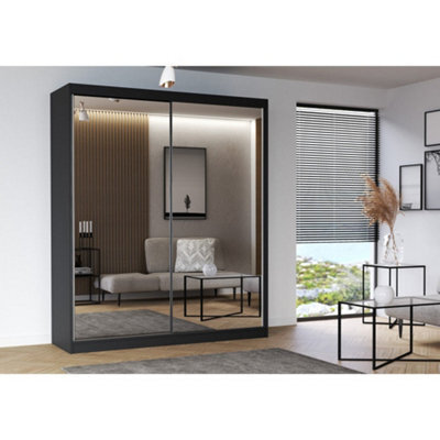 Arte Multi 20 - Sophisticated Black Sliding Door Wardrobe With Mirrors (H)2180mm (W)1830mm (D)610mm - image 1