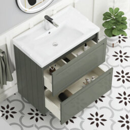 Royal Bathrooms Elmore 800mm Floor Standing 2 Drawer Cabinet Bathroom Vanity Unit With Traditional Ceramic Basin Sink - Matt Green - thumbnail 5