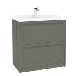 Royal Bathrooms Elmore 800mm Floor Standing 2 Drawer Cabinet Bathroom Vanity Unit With Traditional Ceramic Basin Sink - Matt Green - thumbnail 6