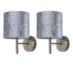 First Choice Lighting Set Of 2 Brea - Antique Brass Wall Lights With Grey Velvet Shades
