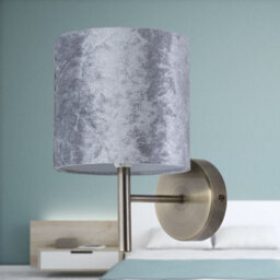 First Choice Lighting Set Of 2 Brea - Antique Brass Wall Lights With Grey Velvet Shades - thumbnail 5