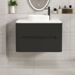 Royal Bathrooms Venice 800mm Matt Nocturne Black Wall Mounted Bathroom Countertop Vanity Unit 2 Drawer With Lyon Basin - thumbnail 1