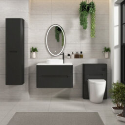 Royal Bathrooms Venice 800mm Matt Nocturne Black Wall Mounted Bathroom Countertop Vanity Unit 2 Drawer With Lyon Basin - thumbnail 4