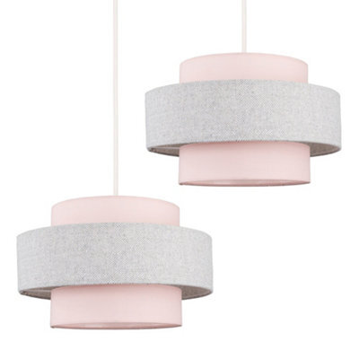 Valuelights Weaver Pair Of Pink/grey Herringbone Ceiling Lamp Shades And Bulbs - image 1