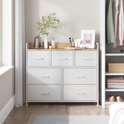 Songmics Dresser Cabinet, Storage Drawers, Chest Of Drawers, 7 Fabric Drawers With Handles, Cloud White And Oak Beige - image 1