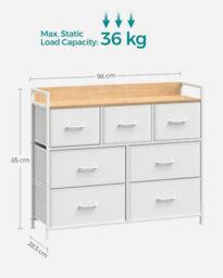 Songmics Dresser Cabinet, Storage Drawers, Chest Of Drawers, 7 Fabric Drawers With Handles, Cloud White And Oak Beige - thumbnail 2