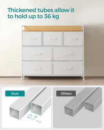 Songmics Dresser Cabinet, Storage Drawers, Chest Of Drawers, 7 Fabric Drawers With Handles, Cloud White And Oak Beige - thumbnail 4