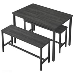 Vasagle Dining Table With 2 Benches, Set Of 3, Kitchen Table, 2 Dining Room Benches, Steel Frame, Ash Black And Ink Black - thumbnail 7
