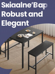 LEDREM Dining Table With 2 Benches, Set Of 3, Kitchen Table, 2 Dining Room Benches, Steel Frame, Ash Black And Ink Black - thumbnail 4