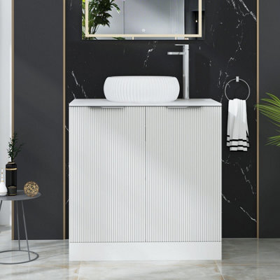 Royal Bathrooms Evora 800mm Matt White Fluted Floor Standing Countertop Vanity Unit 2 Door With Milan Basin - image 1