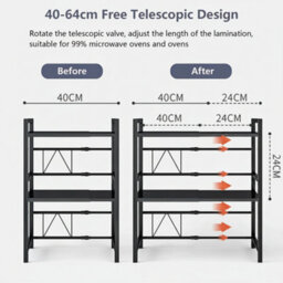 3 Tier Expandable Microwave Oven Rack Kitchen Counter Storage Shelf Adjustable Space Saving Organizer - thumbnail 3