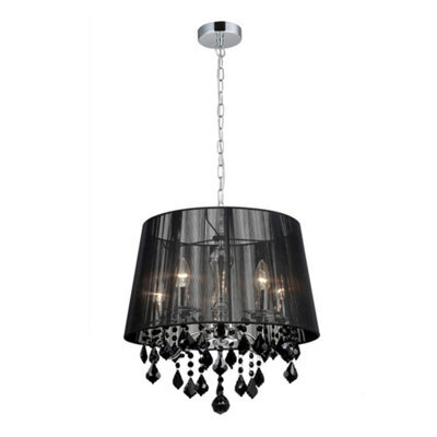 Luminosa Lighting Luminosa Hanging Pendant Chrome, Black 5 Light  With Black Fabric Shade, E14