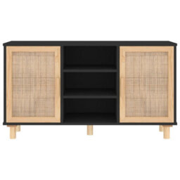 Vidaxl Sideboard Black 105X30X60 Cm Solid Wood Pine And Natural Rattan - thumbnail 4