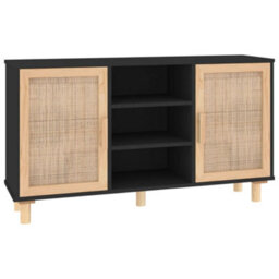 Vidaxl Sideboard Black 105X30X60 Cm Solid Wood Pine And Natural Rattan - thumbnail 2