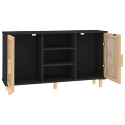 Vidaxl Sideboard Black 105X30X60 Cm Solid Wood Pine And Natural Rattan - thumbnail 5