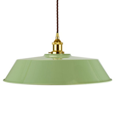 Mint Green Large Chancery Painted Dome Pendant Light With Gold Lamp Holder And Brown Twisted Cable - Se Home - image 1