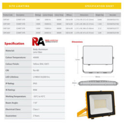 Red Arrow 110V Led Floodlight 100W Slim - Site Lighting 4000K Ip65 Rated With Integrated Leds - thumbnail 3
