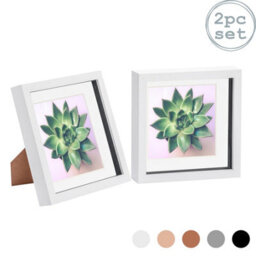 "Nicola Spring 8 X 8"" Photo Frames - White/white Mount - 3D Picture Frame Box Portrait Display Case (22.5 X 22.5Cm) Set Of 2" - thumbnail 1