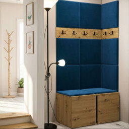 Anteroom Set Orion I Artisan Oak Shoe Cabinet Hangers Blue Panels - thumbnail 1