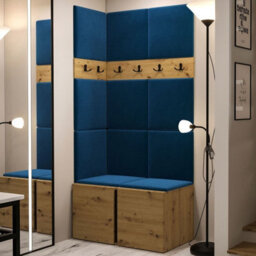 Anteroom Set Orion I Artisan Oak Shoe Cabinet Hangers Blue Panels - thumbnail 2