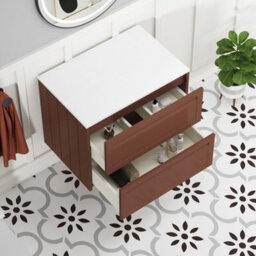 Royal Bathrooms Royal Bathroom Elmore 700mm Terracotta Clay Wall Mounted Bathroom Vanity Unit 2 Drawer Plain White Worktop With Qubix Basin - thumbnail 6