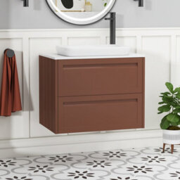 Royal Bathrooms Royal Bathroom Elmore 700mm Terracotta Clay Wall Mounted Bathroom Vanity Unit 2 Drawer Plain White Worktop With Qubix Basin - thumbnail 1