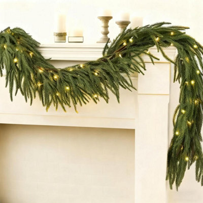 Amorly 9Ft Christmas Norfolk Pine Garland With Lights Christmas Garland Decorations, For Mantle Table Fireplace Home Winter Party Decor - image 1