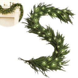 Amorly 9Ft Christmas Norfolk Pine Garland With Lights Christmas Garland Decorations, For Mantle Table Fireplace Home Winter Party Decor - thumbnail 4