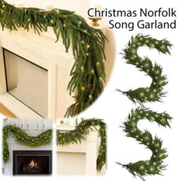 Amorly 9Ft Christmas Norfolk Pine Garland With Lights Christmas Garland Decorations, For Mantle Table Fireplace Home Winter Party Decor - thumbnail 7