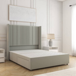 Bsspoke Charlotte Divan Bed Set Silver Plush Velvet With 54Inch Headboard & 2 Drawers Footend & No Mattress In All Sizes - thumbnail 2