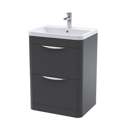 Dezine Nile 600mm 2 Drawer Satin Anthracite Floor Standing Vanity Unit - image 1