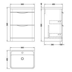 Dezine Nile 600mm 2 Drawer Satin Anthracite Floor Standing Vanity Unit - thumbnail 2