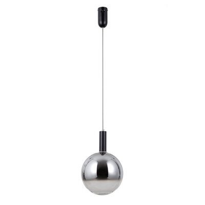 Luminosa Lighting Luminosa Strela 25Cm Globe Pendant Ceiling Light Matt Black With Darkened, Grey, Glass Shade 3000K Warm White - image 1