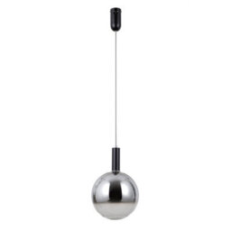 Luminosa Lighting Luminosa Strela 25Cm Globe Pendant Ceiling Light Matt Black With Darkened, Grey, Glass Shade 3000K Warm White - thumbnail 1
