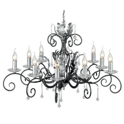 Elegant 10 Bulb Handmade Chandelier Pendant Light In Black And Silver Finish