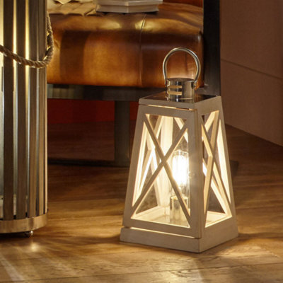 Pacific Lifestyle White Wash And Chrome Lantern Table Lamp - image 1