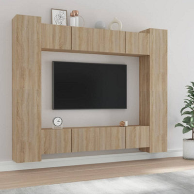 Walplus 8 Piece Tv Cabinet Set Sonoma Oak Engineered Wood - image 1