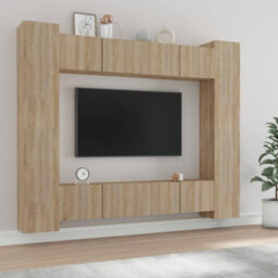 Walplus 8 Piece Tv Cabinet Set Sonoma Oak Engineered Wood - thumbnail 1