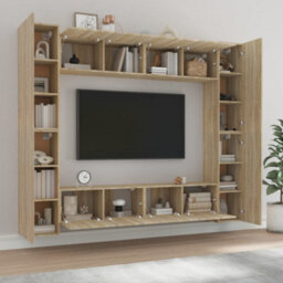 Walplus 8 Piece Tv Cabinet Set Sonoma Oak Engineered Wood - thumbnail 3