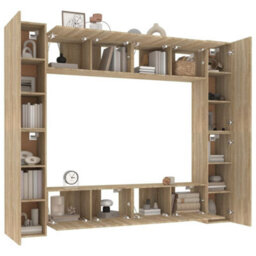 Walplus 8 Piece Tv Cabinet Set Sonoma Oak Engineered Wood - thumbnail 4