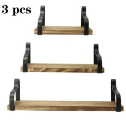 Living And Home 3Pcs Rustic Floating Storage Shelves Metal Wood Wall Shelf Set Display Rack Brackets - thumbnail 4