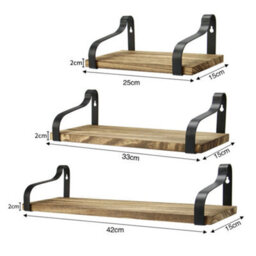 Living And Home 3Pcs Rustic Floating Storage Shelves Metal Wood Wall Shelf Set Display Rack Brackets - thumbnail 5