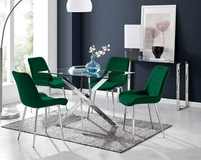 Furniturebox Uk Leonardo 4 Table And 4 Green Pesaro Silver Leg Chairs - image 1