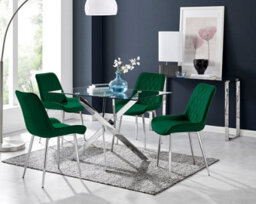 Furniturebox Uk Leonardo 4 Table And 4 Green Pesaro Silver Leg Chairs - thumbnail 1
