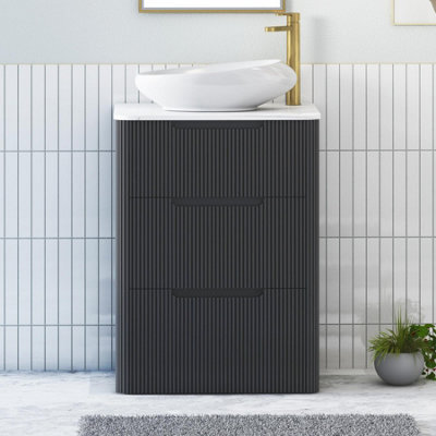 Royal Bathrooms Avenza 600mm Matt Obsidian Black Floor Standing Countertop Bathroom Vanity Unit 3 Drawer With Nova Basin - image 1