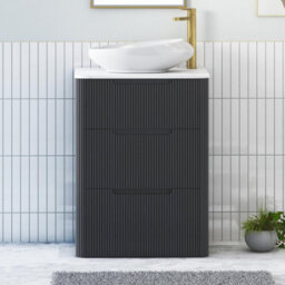 Royal Bathrooms Avenza 600mm Matt Obsidian Black Floor Standing Countertop Bathroom Vanity Unit 3 Drawer With Nova Basin - thumbnail 1