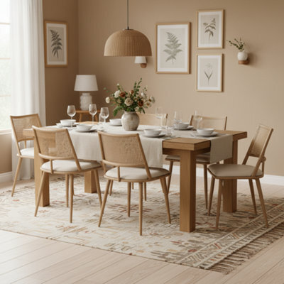 Matteo Set Of 6 Beige Bamboo Dining Chairs With Rattan Effect Backrest & Pu Seat - image 1