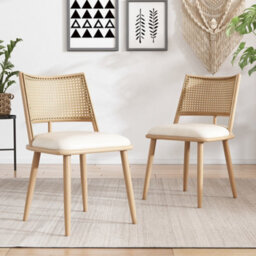 Matteo Set Of 6 Beige Bamboo Dining Chairs With Rattan Effect Backrest & Pu Seat - thumbnail 7