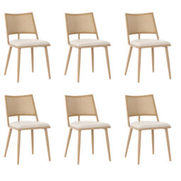 Matteo Set Of 6 Beige Bamboo Dining Chairs With Rattan Effect Backrest & Pu Seat - thumbnail 9