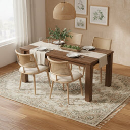 Matteo Set Of 6 Beige Bamboo Dining Chairs With Rattan Effect Backrest & Pu Seat - thumbnail 5